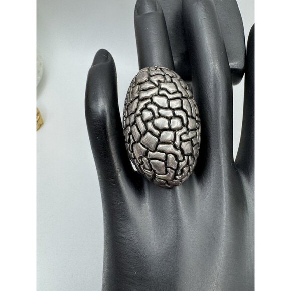 999 Fine Silver Vintage Mexico Modernist Beaded Oxidized Ring Size 7.5 - Picture 14 of 14